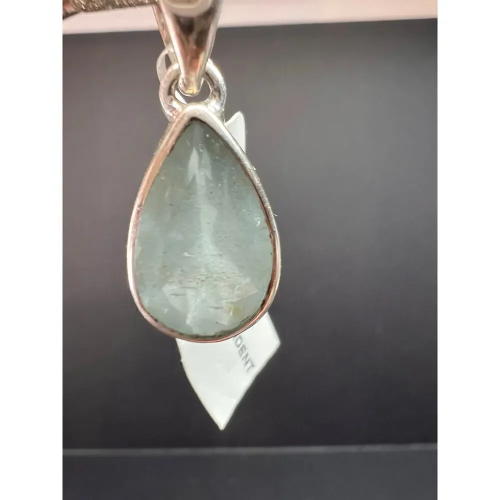 NEW Aquamarine sterling silver teardrop pendant